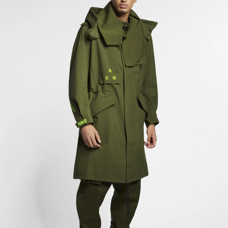 Men's Nike LAB ACG GORE-TEX Casual Hooded Long Jacket Olive Green AQ3516-395 3 Men's Nike LAB ACG GORE-TEX Casual Hooded Long Jacket Olive Green AQ3516-395 - Image 3