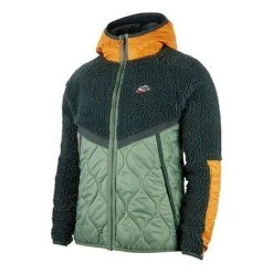 Nike Sportswear Heritage Patchwork Lamb Fleece Hooded Jacket For Men Green CU4447-384