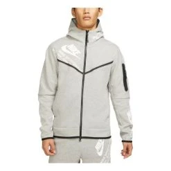 Men's Nike Printing Full-Length Zipper Cardigan Jacket Gray DM6475-063