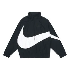 Nike Big Swoosh Sportswear Cardigan Woven Stand Collar Logo Jacket Black AR3133-010