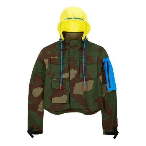 (WMNS) Nike X OFF-WHITE Crossover Printing Hooded Drawstring Green Camouflage Jacket CK5623-385 1 (WMNS) Nike X OFF-WHITE Crossover Printing Hooded Drawstring Green Camouflage Jacket CK5623-385